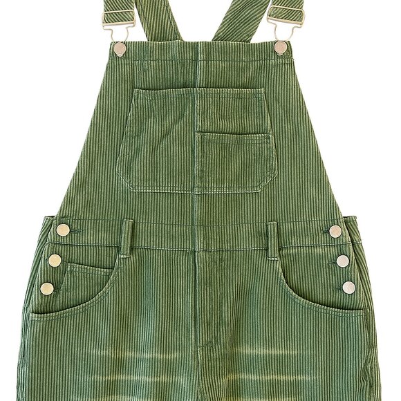 BiBi Women’s Corduroy Bib Overalls Size L Green Wide-Leg Distressed-A182 - Picture 6 of 11